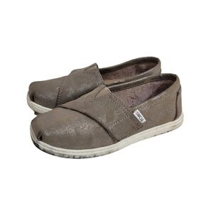 Toms Classic Shimmer Metallic Pewter Slip On Shoes Girls 11T